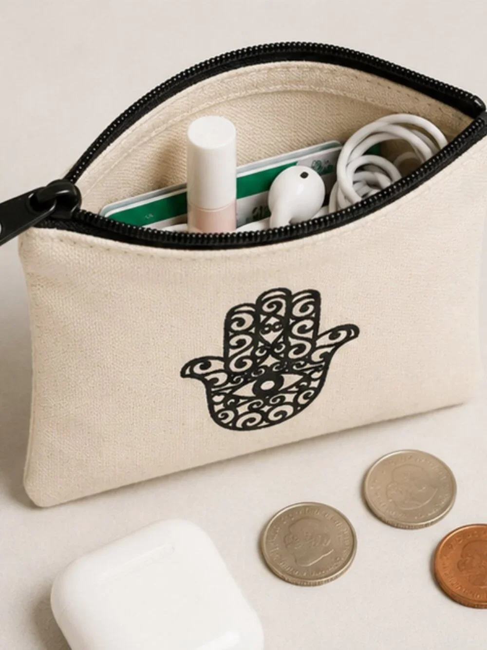 Canvas Coin Pouch | Minimalist Om Symbol Zipper Wallet
